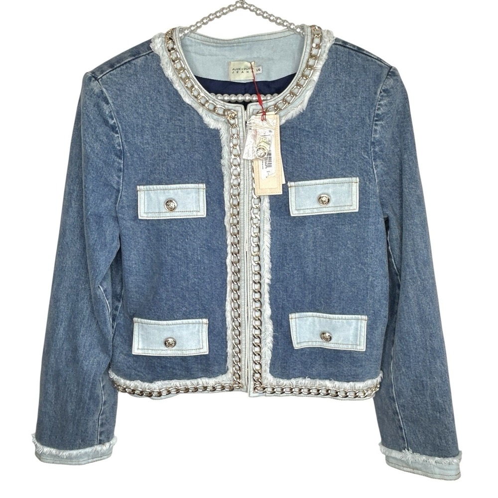 Alice +‎ Olivia Landon Cropped Denim Jacket Large Y2k NYE Designer Party NWT - Picture 2 of 16